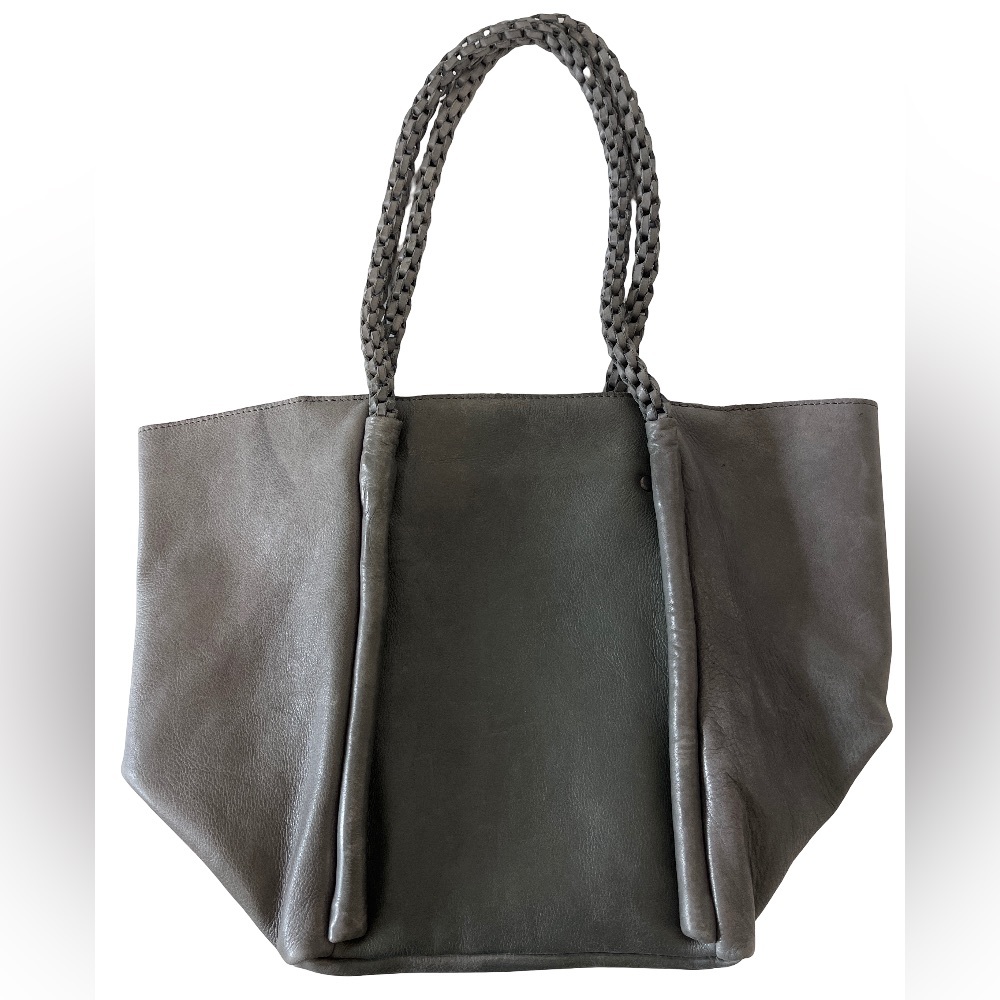 Latico Gray Leather Tote Bag Braided Handle Shoulder Purse Slouchy Boho